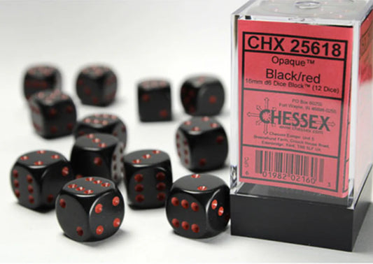 Chessex - Opaque 16mm D6 Dice Block - Black w/Red